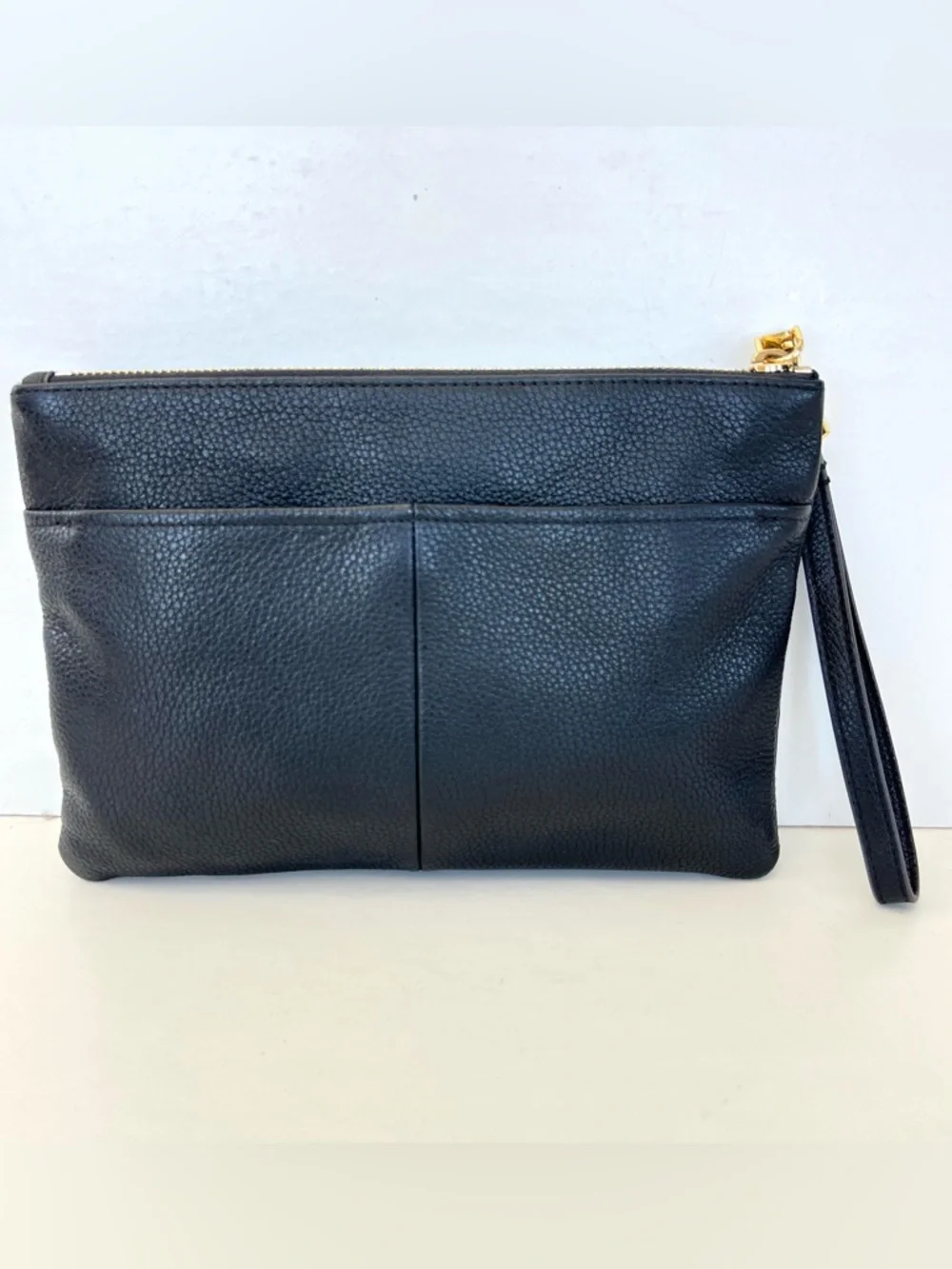 AIMEE KESTENBERG Melville Black Pebbled Leather Zipper Closure Clutch Wristlet